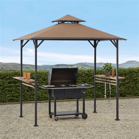 rust-resistant powder-coated steel structure supporting a weather-resistant 2-tone canopy not only shelters your <b>grill</b>, but it also keeps you dry and cool any time you're cooking. . Sunjoy grill gazebo